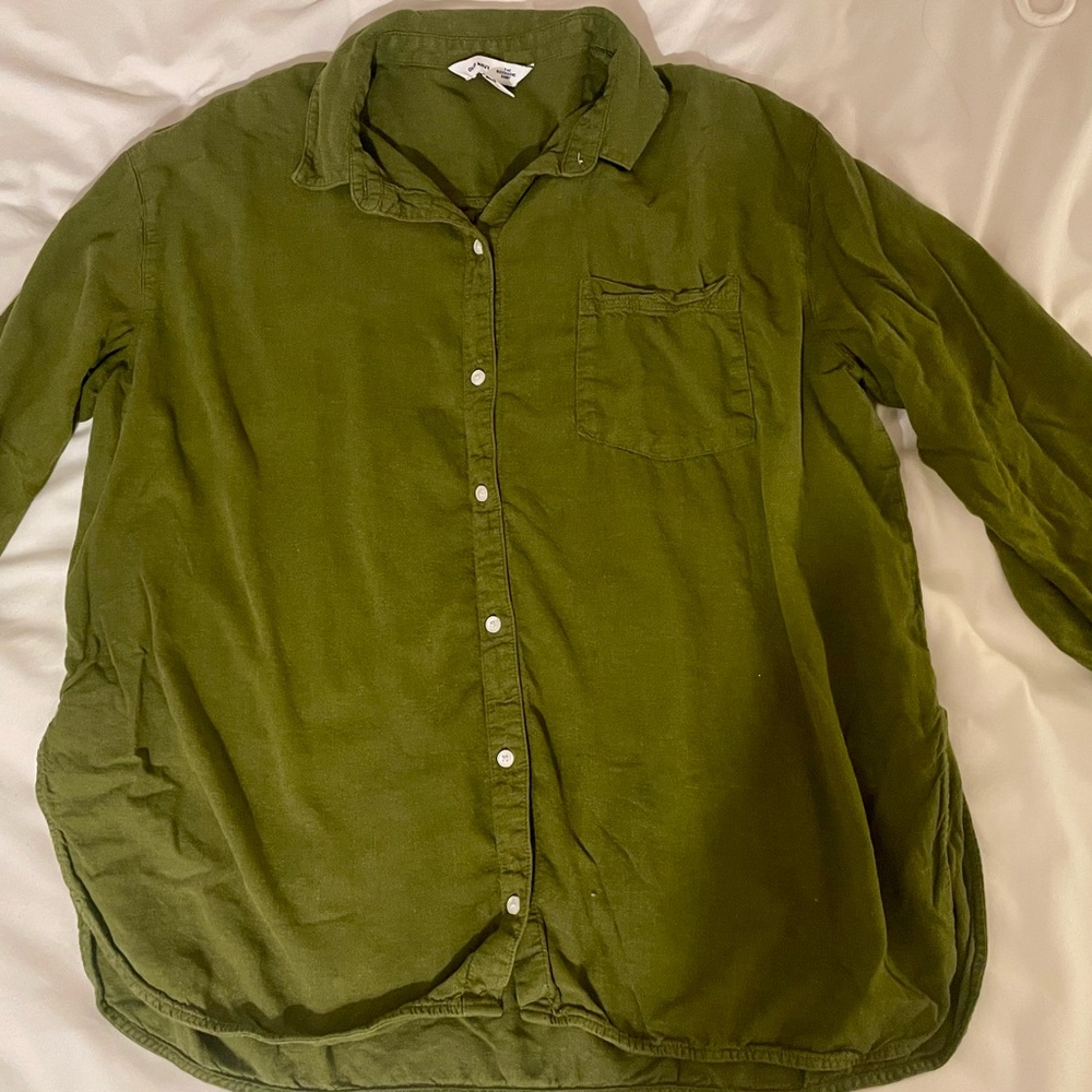 Old Navy Forest Green Linen Boyfriend Shirt